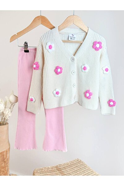 Bloom Ekru Triko Hırka ve İspanyol Tayt Kız Çocuk Takım