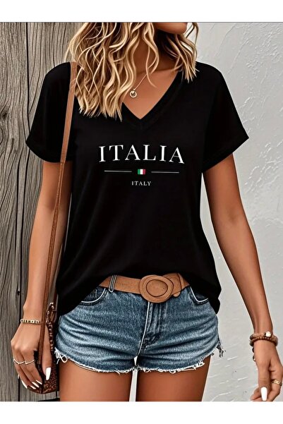 FUFLUNS Dancer Cat Printed Women's Oversize V-Neck T-Shirt