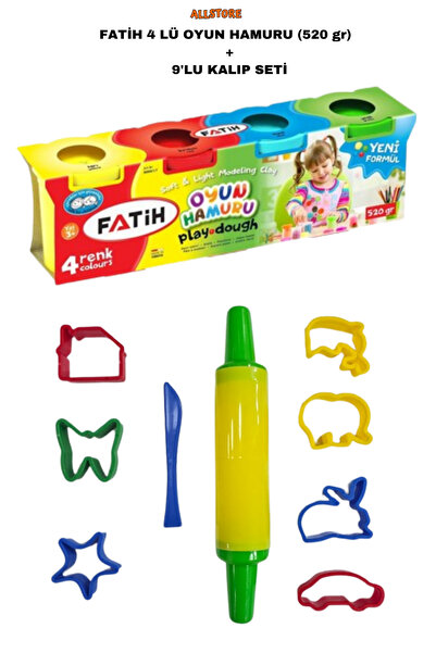 ALLStore FATİH OYUN HAMURU EĞLENCE SETİ (FATİH 4 LÜ OYUN HAMURU (520 gr) + 9 ...