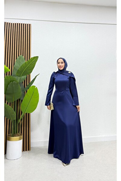 moda crn Broş Detaylı Prenses Tesettür Abiye