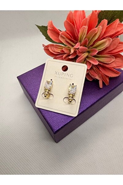 XUPING JEWELRY KUYUMCU SERİ 14K RENGİ BAGET TAŞLI ÇELİK KÜPE