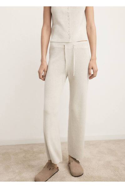 MANGO Woman Akışkan pamuklu keten kumaş uzun pantolon
