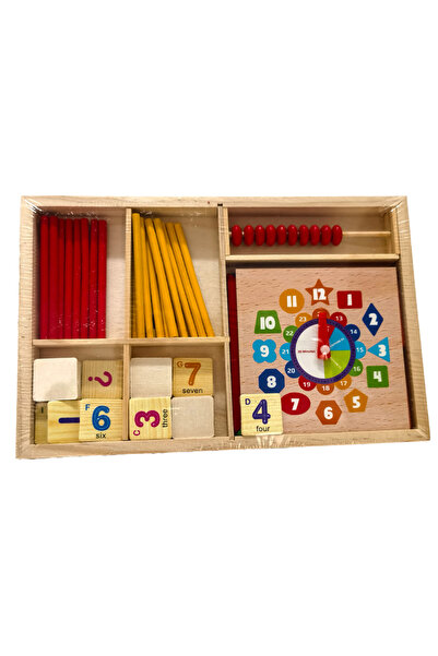 SergadiOnline.ro Joc matematica din lemn cu betisoare, tangram si ceas