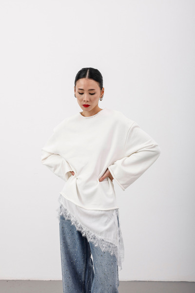 HOPE AND ME Women's Lace Detailed Sweatshirt