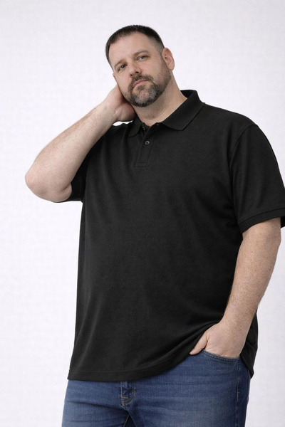 LUMİART Men's Pique Fabric Buttoned Collar Oversized Plus Size Casual Short S...