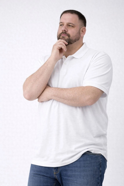 LUMİART Men's Pique Fabric Buttoned Collar Oversized Plus Size Casual Short S...