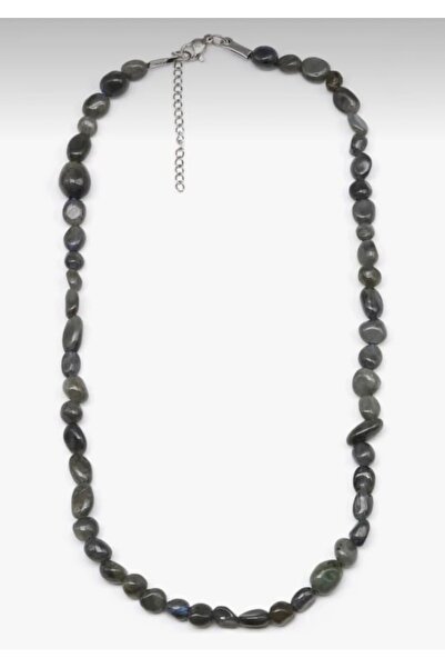 Taşmir قلادة من حجر اللابرادوريت بقطع الفول السوداني مع جهاز من الفولاذ المقا...