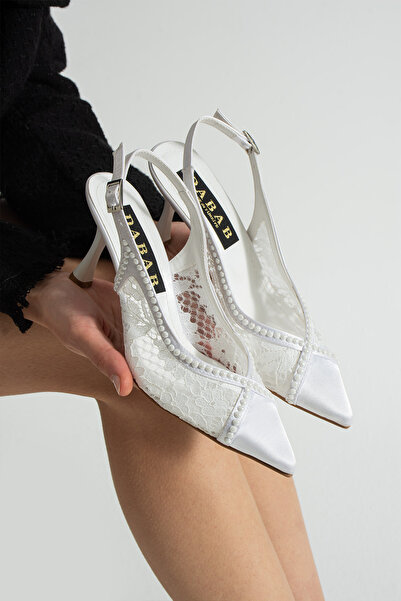 dabab shoes Laceora Women's White Pointed Toe 10cm Heels Lace Textured Pearl ...