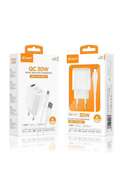 X-start Cable Charger, 1x USB-A, USB-C, 30W, QC4.0, Fast Charger