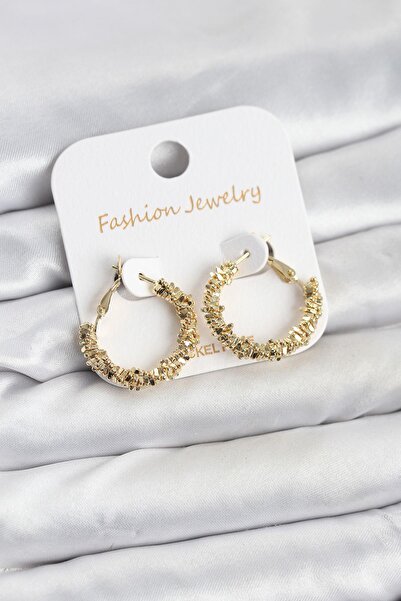 Inure Jewelry Brass Gold Color Small Serrated Ring Model Women's Earrings