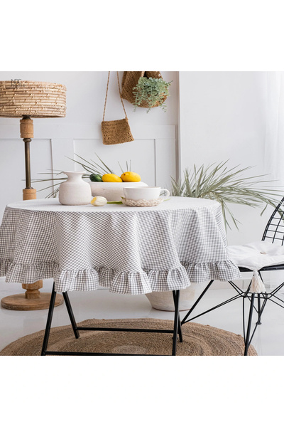 NDC HOME Карирана ленена покривка за маса с набори