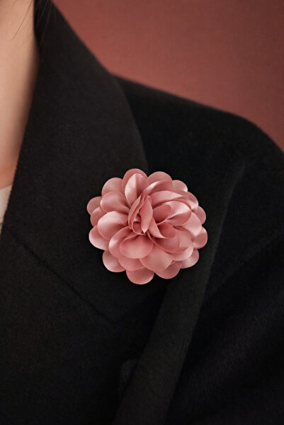 MOORİ Pudra Pembe Çiçek Broş – Zarif Kumaş Gül Yaka İğnesi, Ceket & Fular Aks...