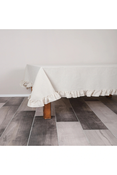 NDC HOME Raw Linen Ruffle Tablecloth