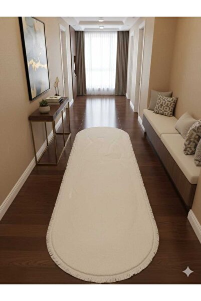 ALTUN CARPET düz saçaklı kırem pelüş halı kaymaz tabanlı salon koridor yatak ...