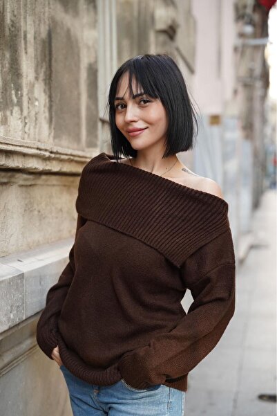 sumoda Women's Yumoş Thick Soft Open Shoulder Sweater