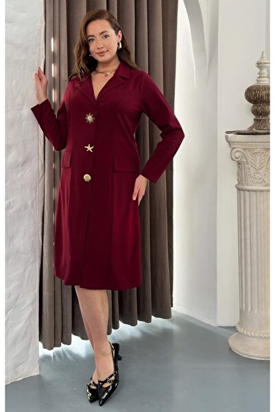 Butik Nilyam Women's Plus Size V-Neck Seashell Brooch Long Sleeve Stretchy Mi...