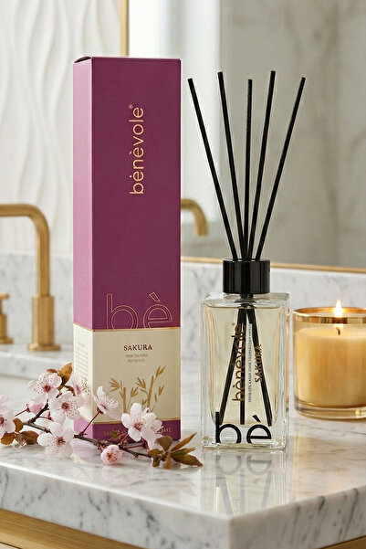 Benevole Sakura Bambu Çubuklu Oda Kokusu Şık Cam Şişe, Uzun Süre Kalıcı Ferah...