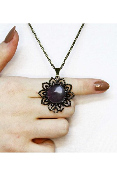 esha Natural Stone Onyx Natural Stone Authentic Women's Necklace with 45 cm C...