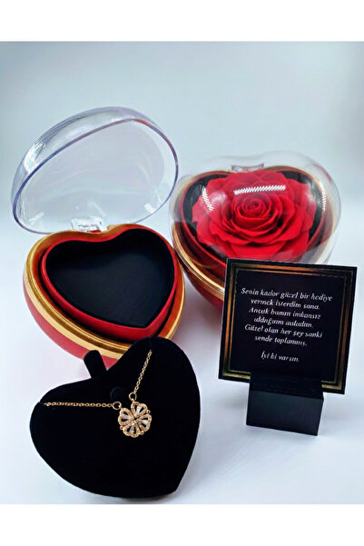 aromahediye Openable Clover Necklace in a Heart Box with Red Roses for Lover ...