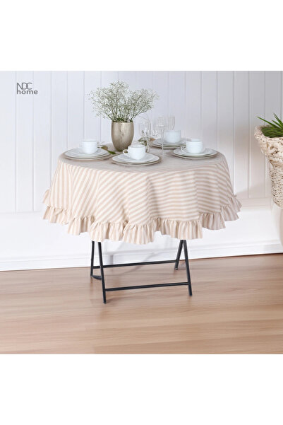 NDC HOME Față de masă rotundă cu volane, cu dungi de cafea cu lapte