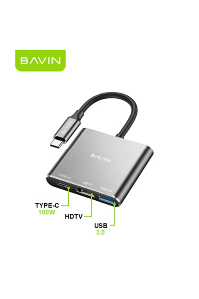 Bavin موزع OTG-55 ثلاثي الوظائف من النوع C إلى HDMI بدقة 4K مع نقل بيانات عال...