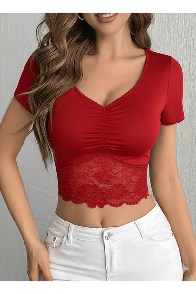 MaxiMor Women's Black Color Sandy Lycra Fabric Short Sleeve V Neck Short Slee...