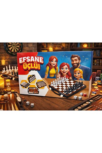 Generica Efsane Çantalı Tavla -dama-satranç 3'lü Oyun Seti Eğitici Zeka Oyunu...
