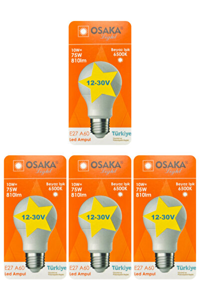 Avarson (4 Adet) Osaka 12VOLT 10W (75W) Beyaz Işık (6500K) E27 Duylu (Kalın D...