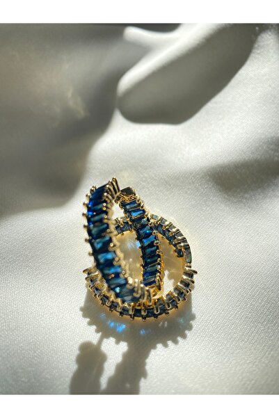 JEWELRY Mavi Taş Detaylı Gold Halka Küpe