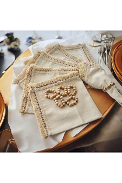 NDC HOME Σετ χαρτοπετσέτας 40 x 40 από βιολογικό ακατέργαστο λινό με κρόσσια ...