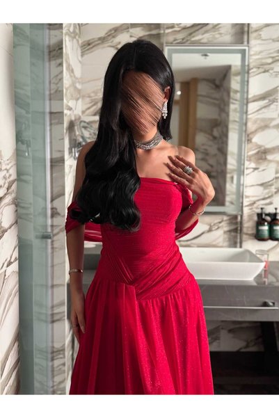 Anood فستان لمعة احمر