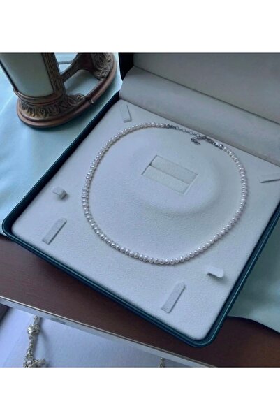 Taşmir 925 Ayar Gümüş Sertifikalı Doğal 4mm Inci Kolye Şık ve Zarif - 40CM 7c...