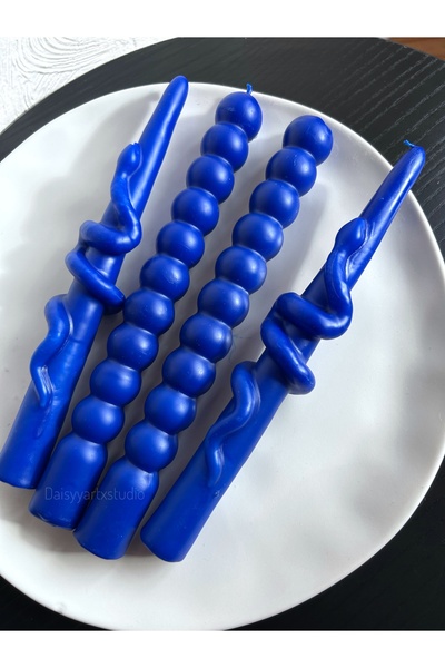 Daisyyartxstudio Koyu mavi 4’lü şamdan mum 2 adet yılan & 2 adet bubble