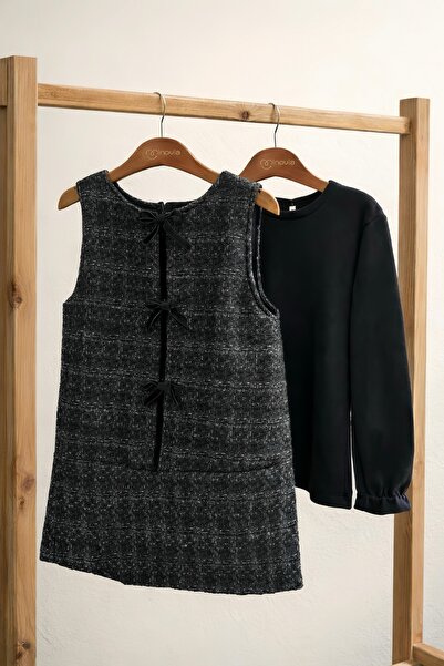 Minoviababykids Kız Bebek Çocuk Tüvit Elbise ve Uzun Kollu Badi Takımı