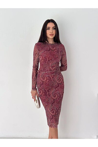 AXXAN Patterned Dress with Lining Tulle Detailed Stylish Dress the Lining Can...