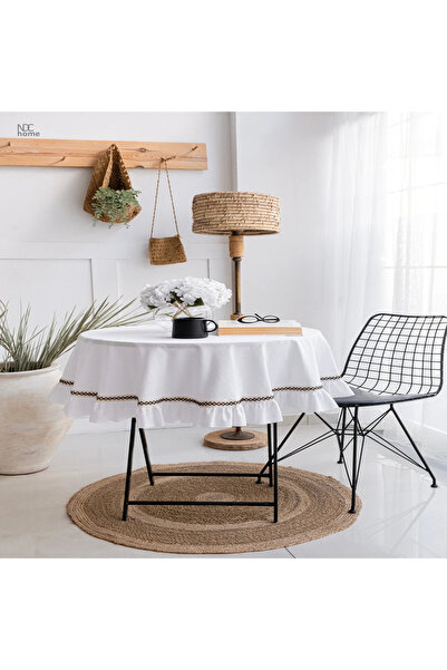 NDC HOME Beyaz Keten Özel Seri Fırfırlı Masa Örtüsü