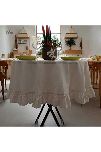 NDC HOME Linen Cream Raw Round Tablecloth - Refriged