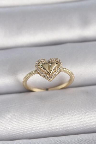Inure Jewelry Brass Gold Color Adjustable Zircon Stone Heart Model Women's Ring