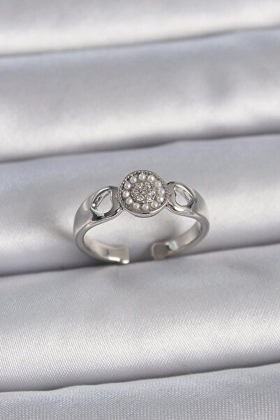 Inure Jewelry Brass Silver Color Zircon Stone Pearl Heart Engraved Detail Adj...