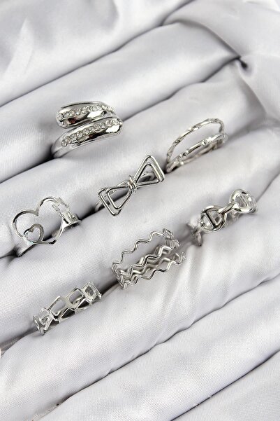 Inure Jewelry Brass Zircon Stone Bow and Heart Model Silver Color Women's Rin...