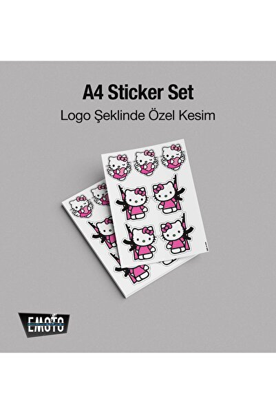 EMOTO REKLAM HELLO KITTY PARODİ Otomobil & Motosiklet Sticker Seti – 1 Adet A4