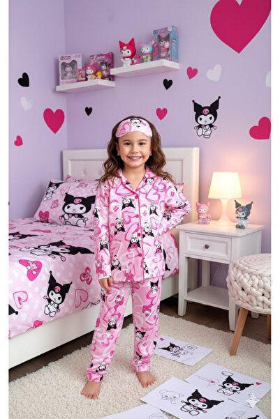 ALYAKİDS طقم بيجامة بناتي منقوشة بأزرار مع غطاء للعين يشمل الأعمار من 4 إلى 1...