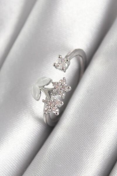 Inure Jewelry Brass Silver Color Zircon Stone Flower Model Women's Ring