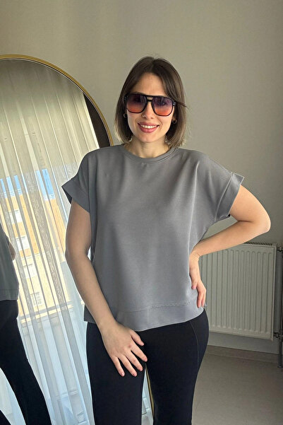 Kubos Moda Double Sleeve Honeycomb Fabric Gray Blouse