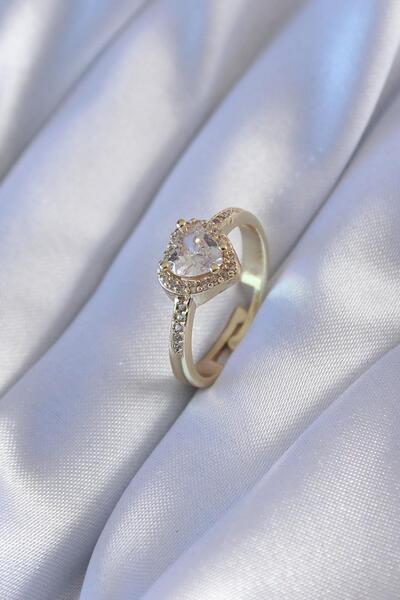 Inure Jewelry Gold Color Zircon Stone Heart Model Brass Charm Women's Ring