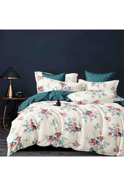 JOJO Double Bed Linen Set from Fine Cotton with Elastic, 6 Pieces - White wit...