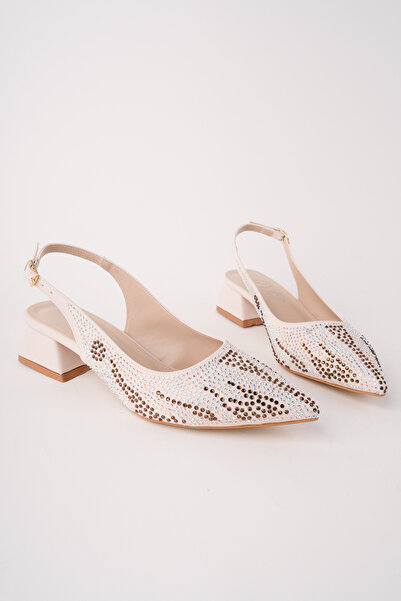 Silver Lady Women's Open Heel Shoes with Stone Accessories, Showy, Daily, Sty...