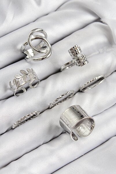 Inure Jewelry Brass Leaf Model Silver Color Women's Ring Combination Set