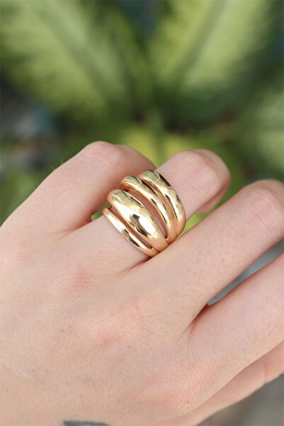 Inure Jewelry Brass Gold Color Adjustable Serrated Bombe Ring