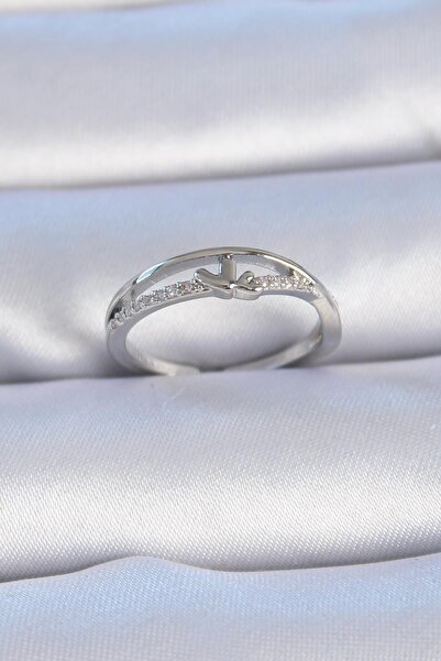 Inure Jewelry خاتم نسائي من النحاس الفضي اللون بحجر الزركون على شكل قلب